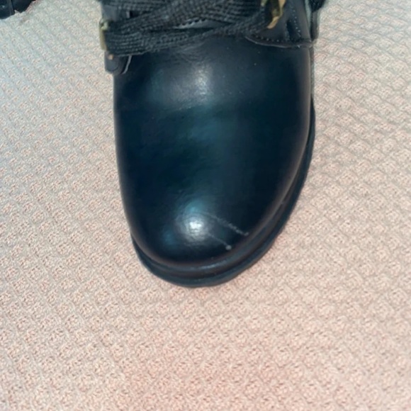 JustFab Black Lace-Up Heeled Boots with Gold Accents - Picture 8 of 8